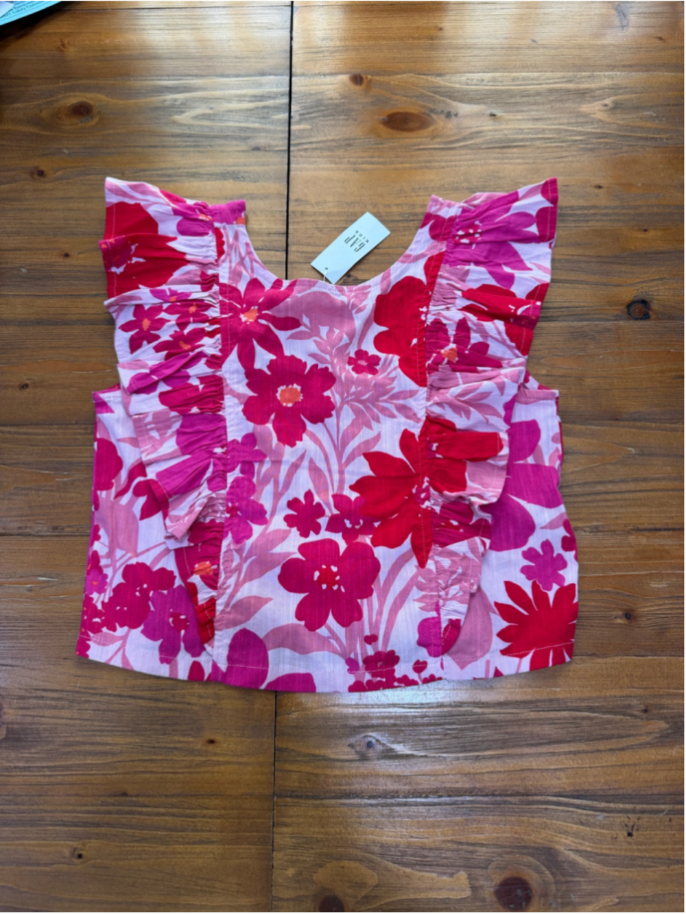 Gap Floral Ruffle Blouse Size 10 Pink and Red